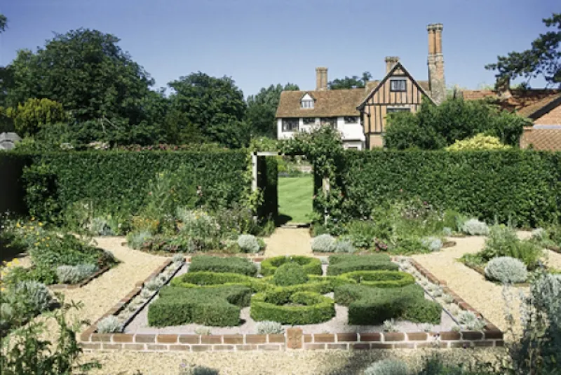 Garden - formal at Suffolk moated Tudor hall house, M257 (photo 2)