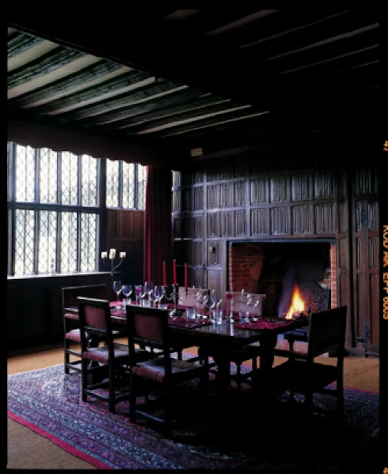 Dining room at Suffolk moated Tudor hall house, M257 (photo 7)