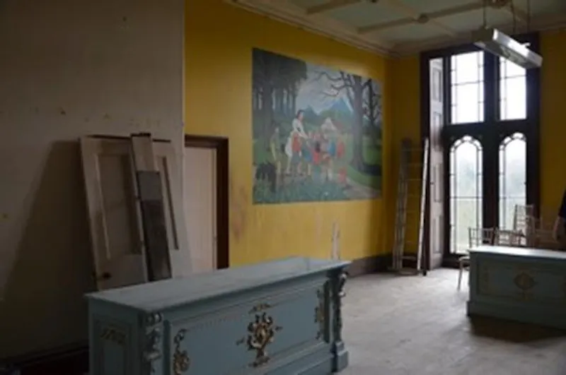 Wallpaper at 19th century vacant Durham castle, G281 (photo 31)