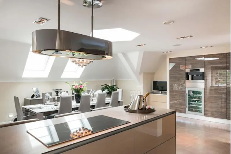 Kitchen island at Contemporary Enfield apartment, F1102 (photo 6)