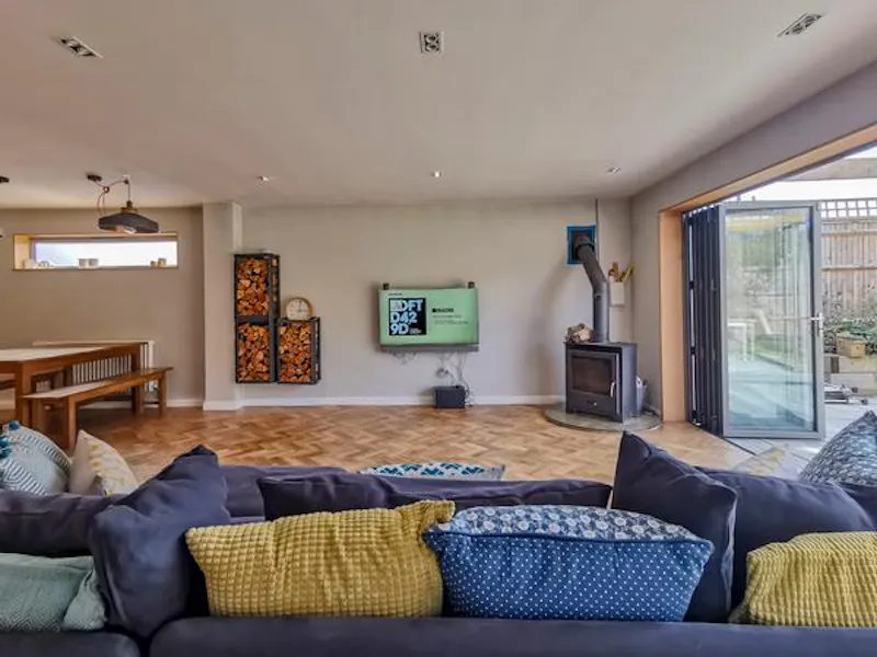 Fireplace at Spacious seventies Bucks home, D2428 (photo 3)