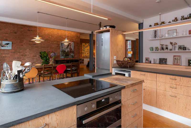 Kitchen island at Old Street loft-style apartment, F1229 (photo 10)