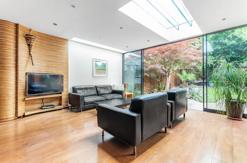 Living Room at Modern Woodside Park home, D2689 (photo 6)
