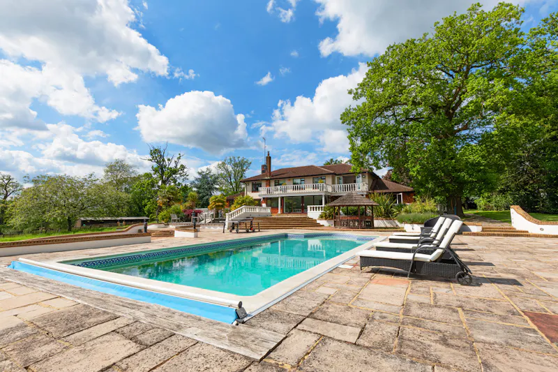 Swimming pool - outdoor at Potters Bar modern mansion, D2702 (photo 40)