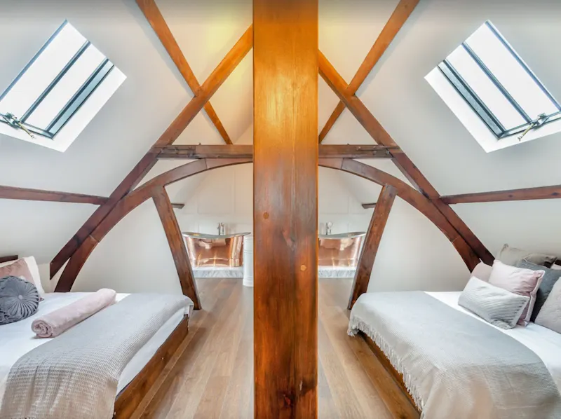 Bedroom at Leeming converted church, B2015 (photo 27)