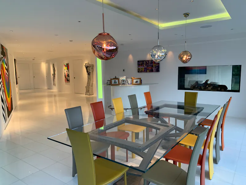 Dining room at Unique modern house in Lyne, D2749 (photo 12)