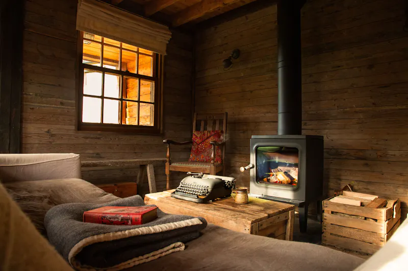 Fireplace at Remote Welsh Cottage and Cabin, C945 (photo 46)