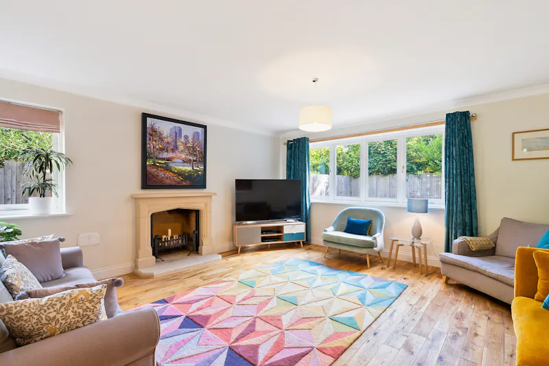 Fireplace at Modern Marlow Pool House, D2836 (photo 13)