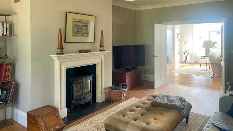 Fireplace at Striking Falmouth coastal home, D2869 (photo 15)