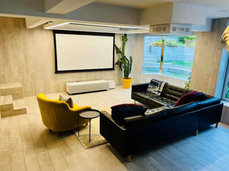 Home cinema at Sleek Victorian Altrincham Home, B2130 (photo 8)