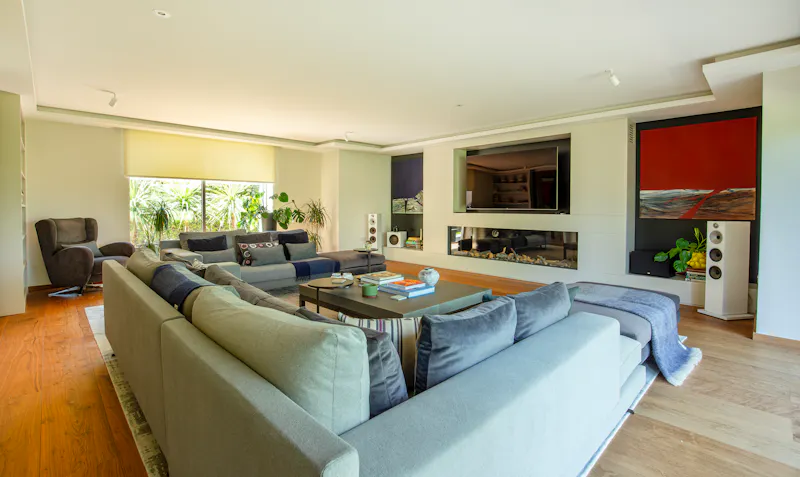 Fireplace at Contemporary River Thames Home, D2883 (photo 12)